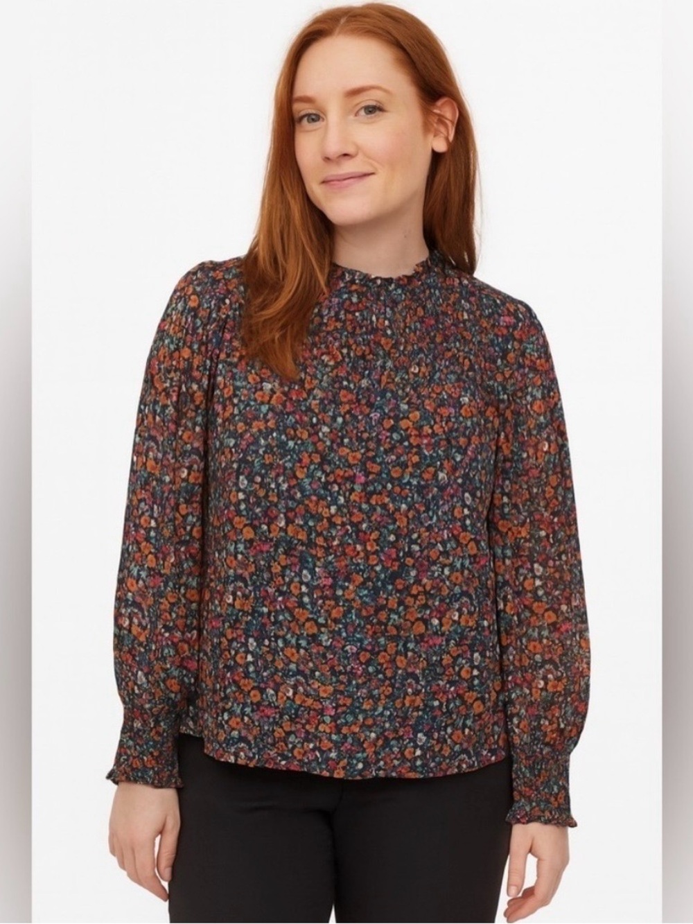 Topshop Womens Floral Smocked Neck Blouse - Black/Multi
